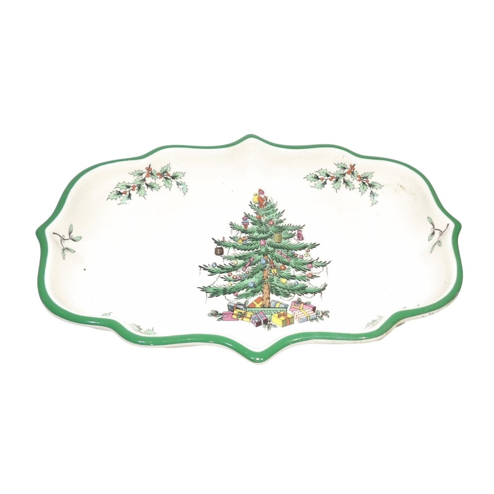 Spode Christmas Tree Scalloped Rectangular Serving Dish S3324-P England 8.5in